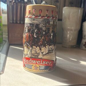 Budweiser Ceramic Stein with Clydesdales - Red, Gold, Black, White